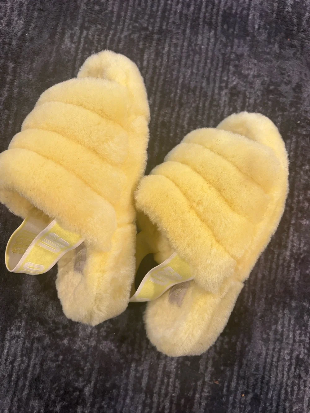 UGG Kids Yellow Faux-Fur Slide Slippers with Elastic Heel